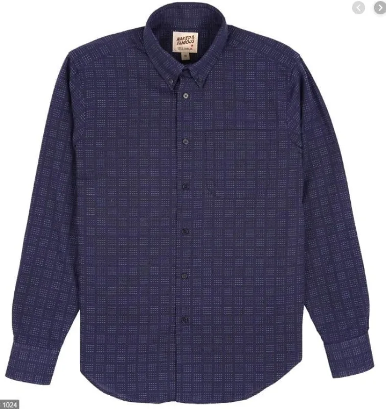 【Naked and Famous】Easy Shirt - Sashiko Dobby Navy / 藍染刺子襯衫 sold by Blue Beach Denim