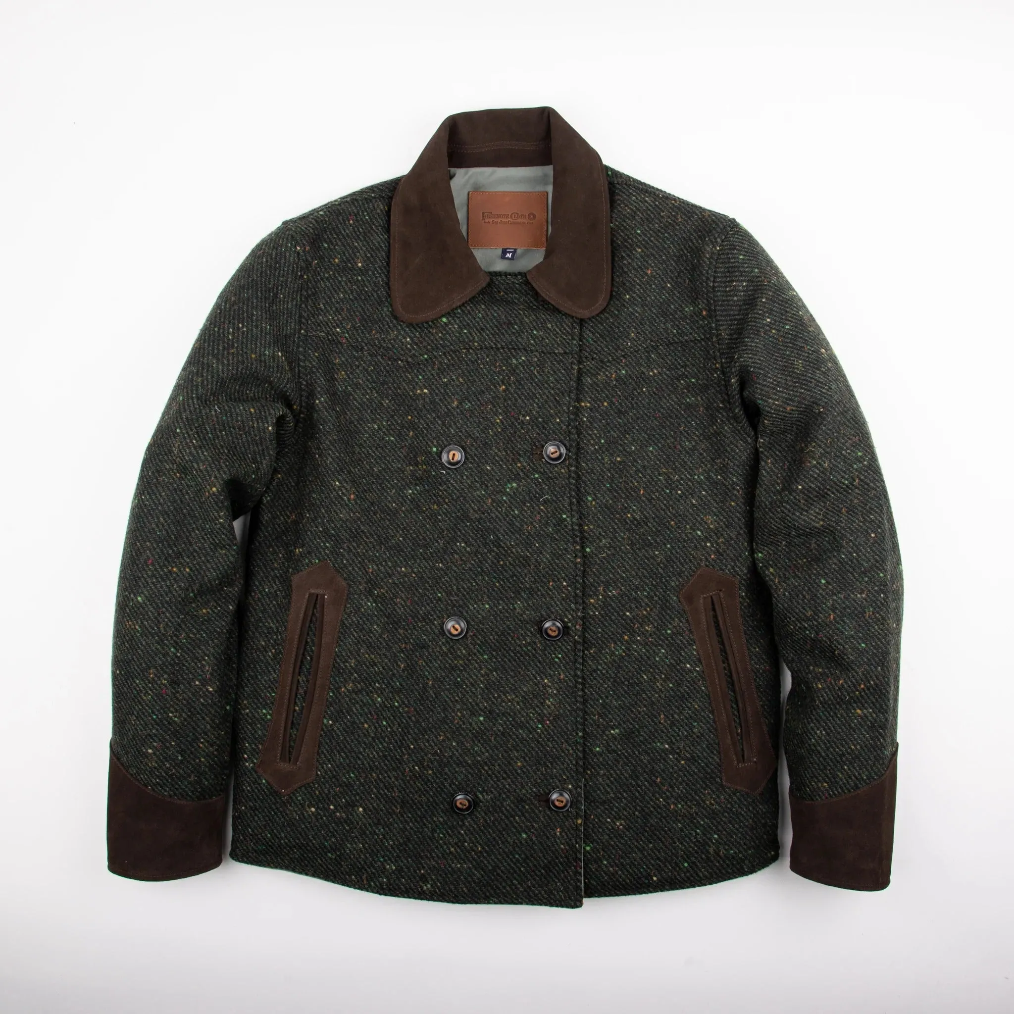 【Freenote】WELLS OLIVE/日本斜紋布 拚皮 中版 羊毛雙排扣大衣 sold by Blue Beach Denim