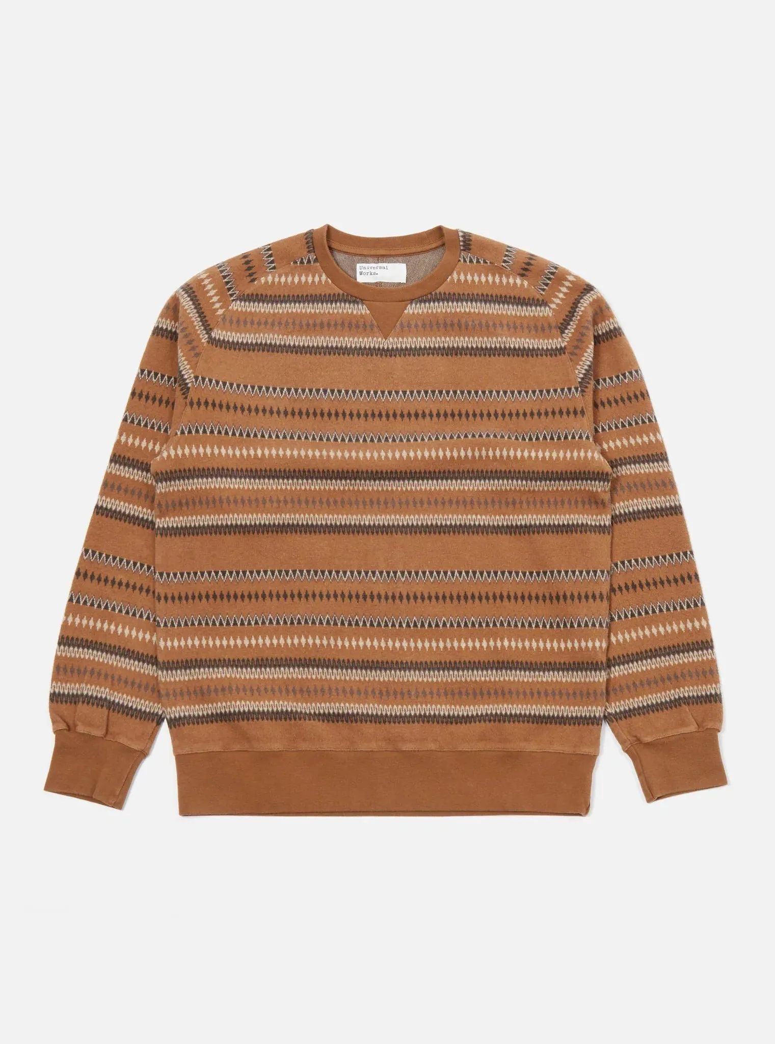 【Universal Works】Classic Crew Sweatshirt In Brown Hikers Jacquard/經典緹花針織衫 sold by Blue Beach Denim