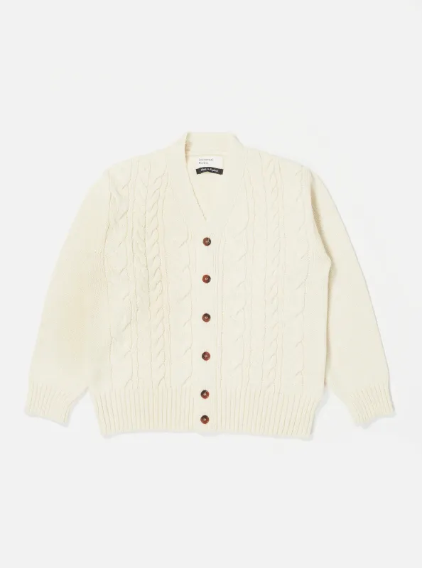 【Universal Works】Cable Knit Cardigan In Ecru Soft Wool 親膚羊毛針織毛衣 sold by Blue Beach Denim