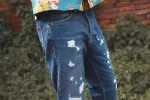 【Nudie Jeans】Steady Eddie II Stitched Blue 13oz 手縫感破壞補釘高腰修身錐形牛仔褲 sold by Blue Beach Denim