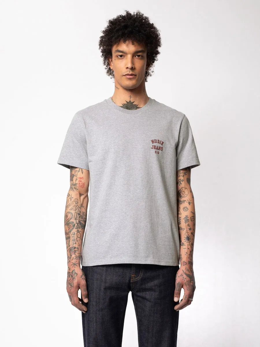 【Nudie Jeans】Roy Logo Tee Greymelange 有機公平貿易棉 logo T sold by Blue Beach Denim product image thumbnail 2