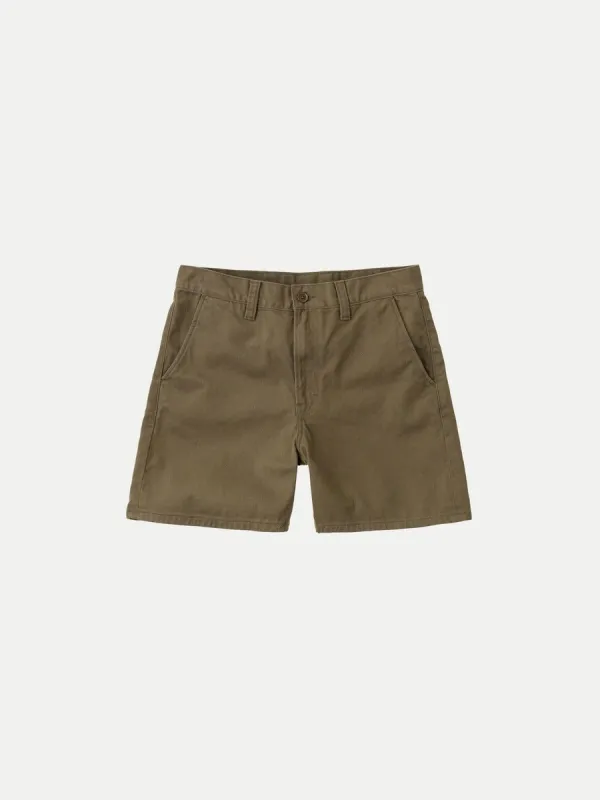 【Nudie Jeans】Luke Shorts Solid Faded Green 9.5oz 有機棉斜紋卡其短褲 sold by Blue Beach Denim