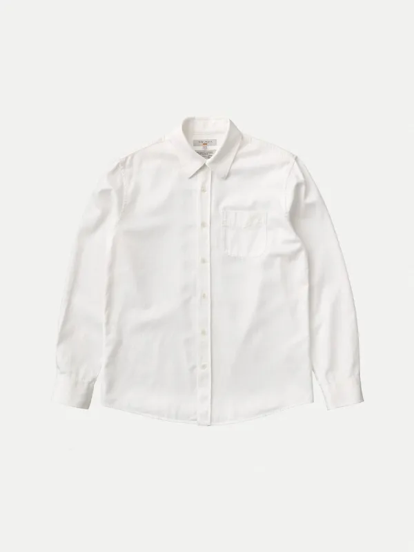 【Nudie Jeans】John Everyday Shirt Chalk White 斜紋白色簡約日常襯衫 sold by Blue Beach Denim