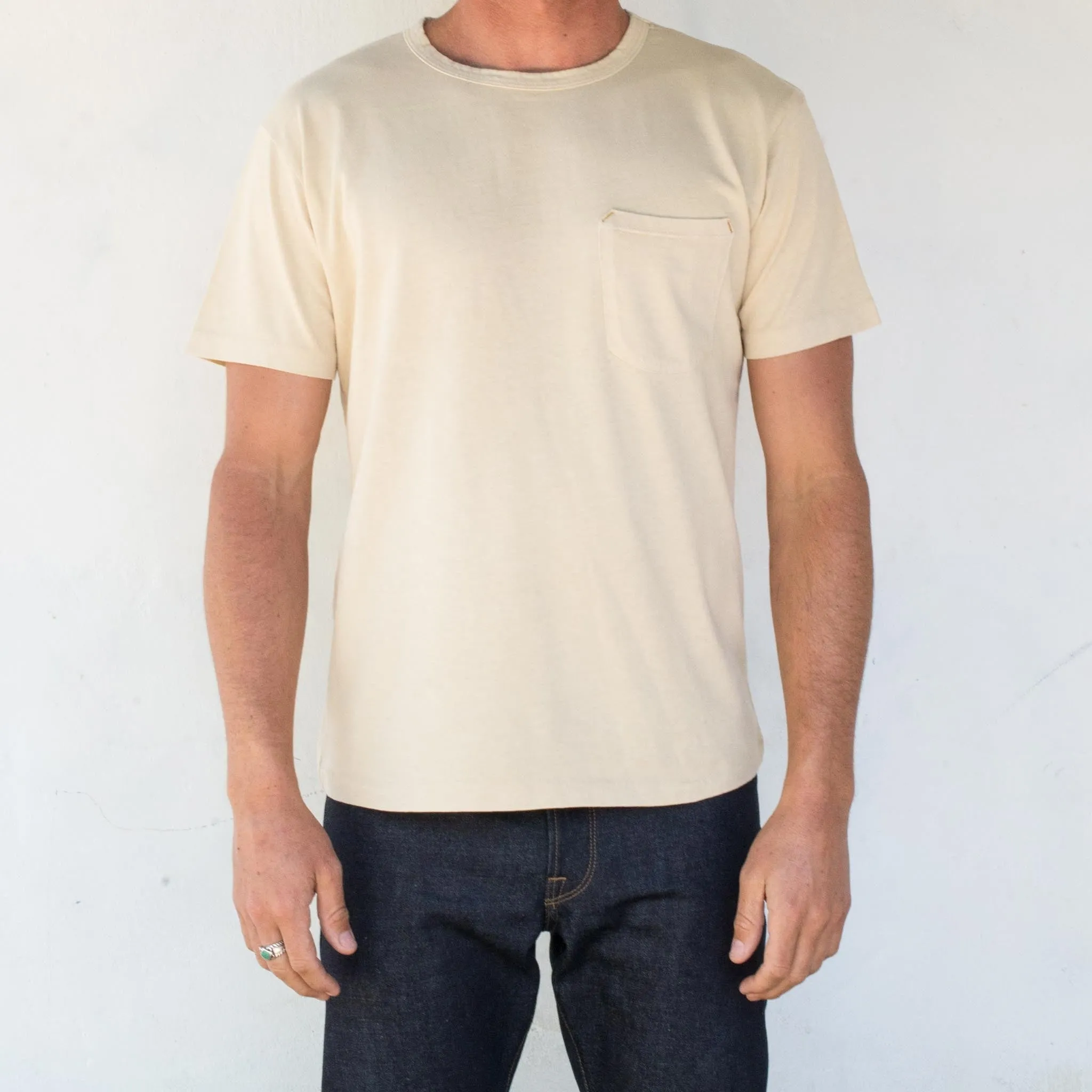 【Freenote】9 Ounce pocket t-shirt cream/奶油黃成衣染口袋素T sold by Blue Beach Denim product image thumbnail 2