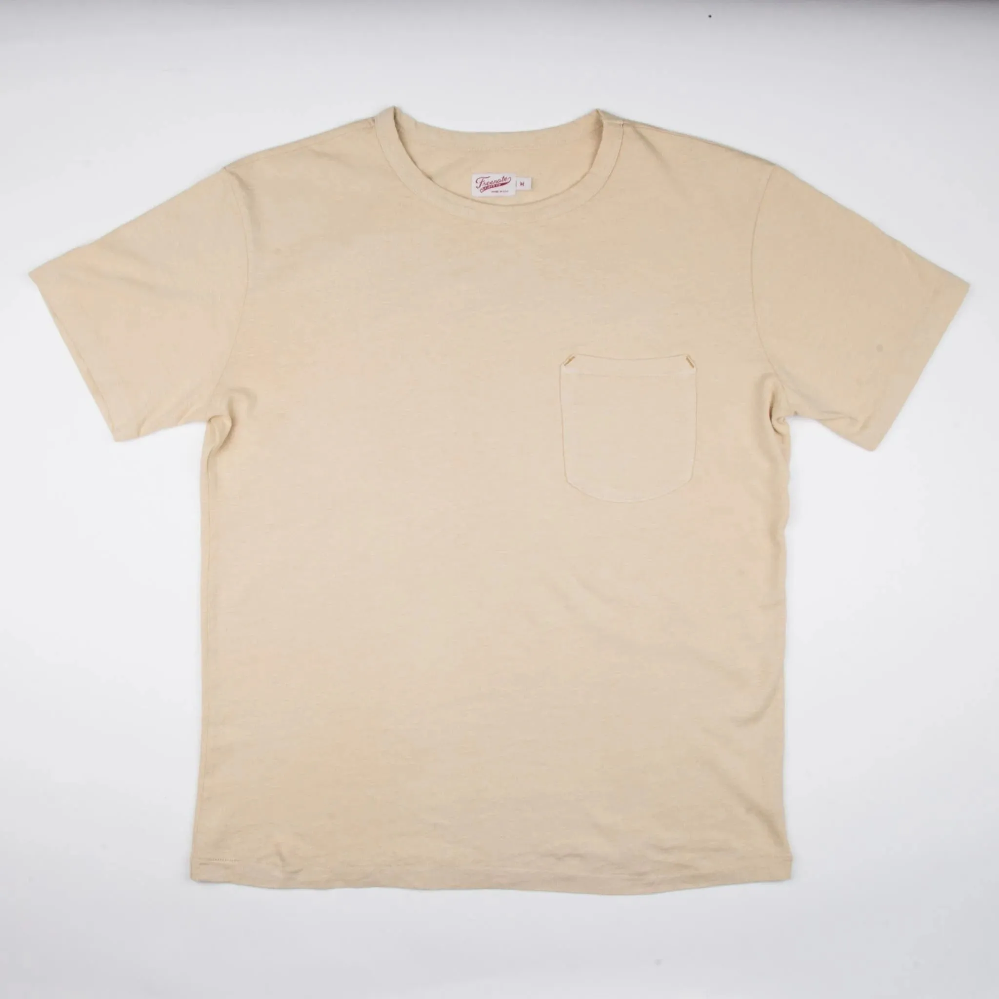 【Freenote】9 Ounce pocket t-shirt cream/奶油黃成衣染口袋素T sold by Blue Beach Denim