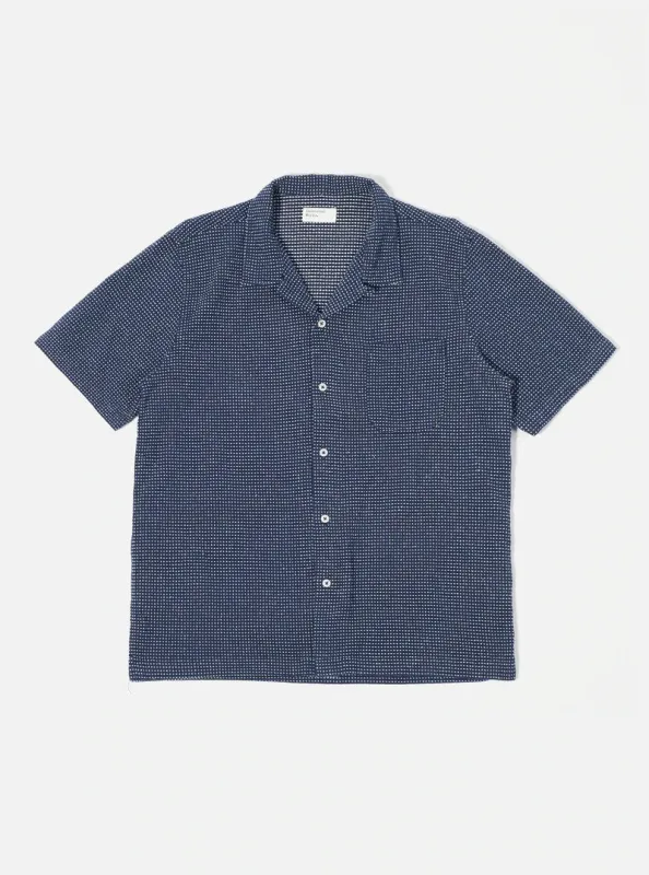 【Universal Works】Road Shirt In Navy Cactus Weave／仙人掌不規則刺子 50s開領短袖襯衫 sold by Blue Beach Denim
