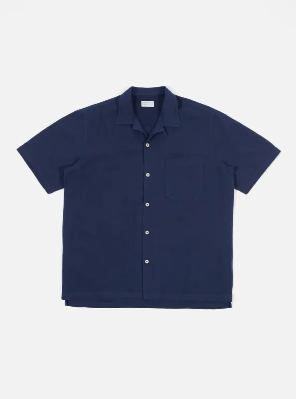 【Universal Works】Camp Shirt In Navy Linen Cotton／棉麻混紡海軍藍短袖襯衫 sold by Blue Beach Denim