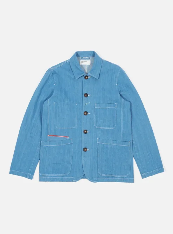 【Universal Works】Bakers Jacket Pale Indigo Handloom Denim 布邊手織布天然藍染烘焙師夾克 sold by Blue Beach Denim