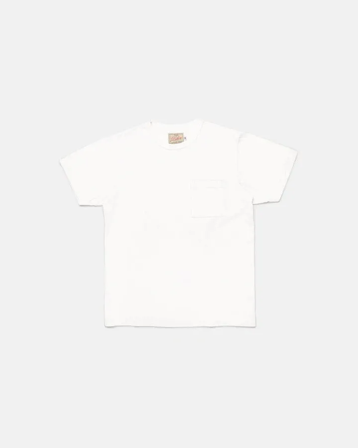 【Dehen 1920】Heavy Duty Tee - Single Pocket-Classic White / 老織機純棉白色口袋素T sold by Blue Beach Denim