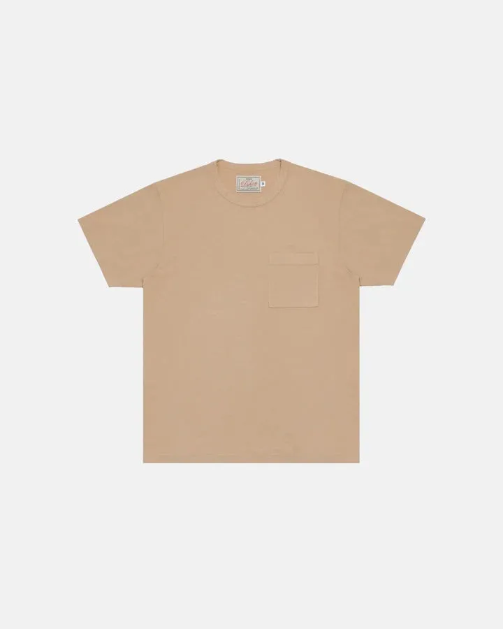 【Dehen 1920】Heavy Duty Tee - Single Pocket-Palomino / 老織機純棉米黃色口袋素T sold by Blue Beach Denim