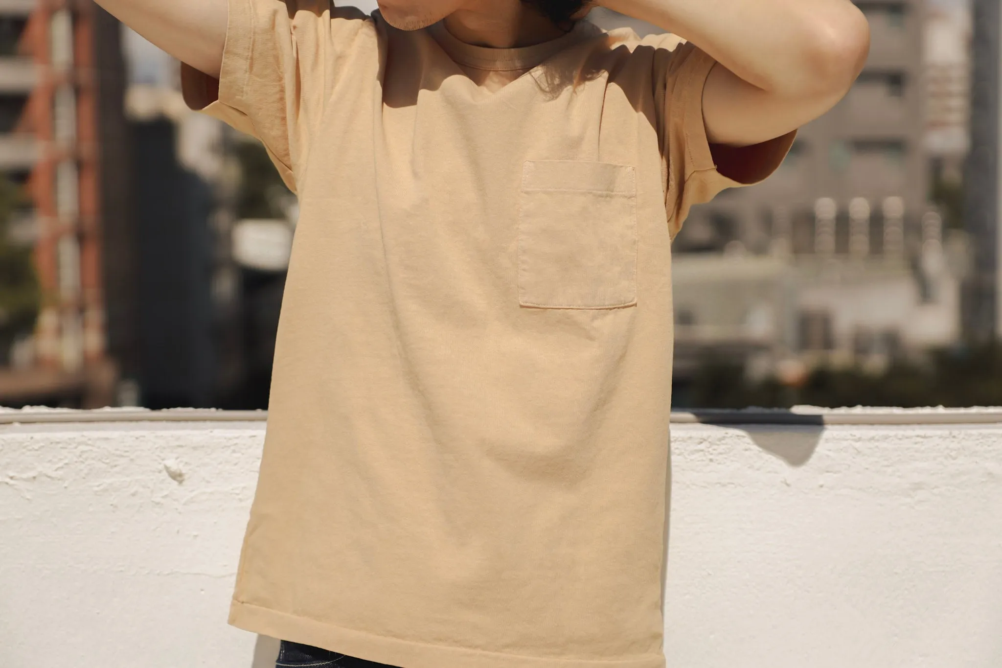 【Dehen 1920】Heavy Duty Tee - Single Pocket-Palomino / 老織機純棉米黃色口袋素T sold by Blue Beach Denim product image thumbnail 2