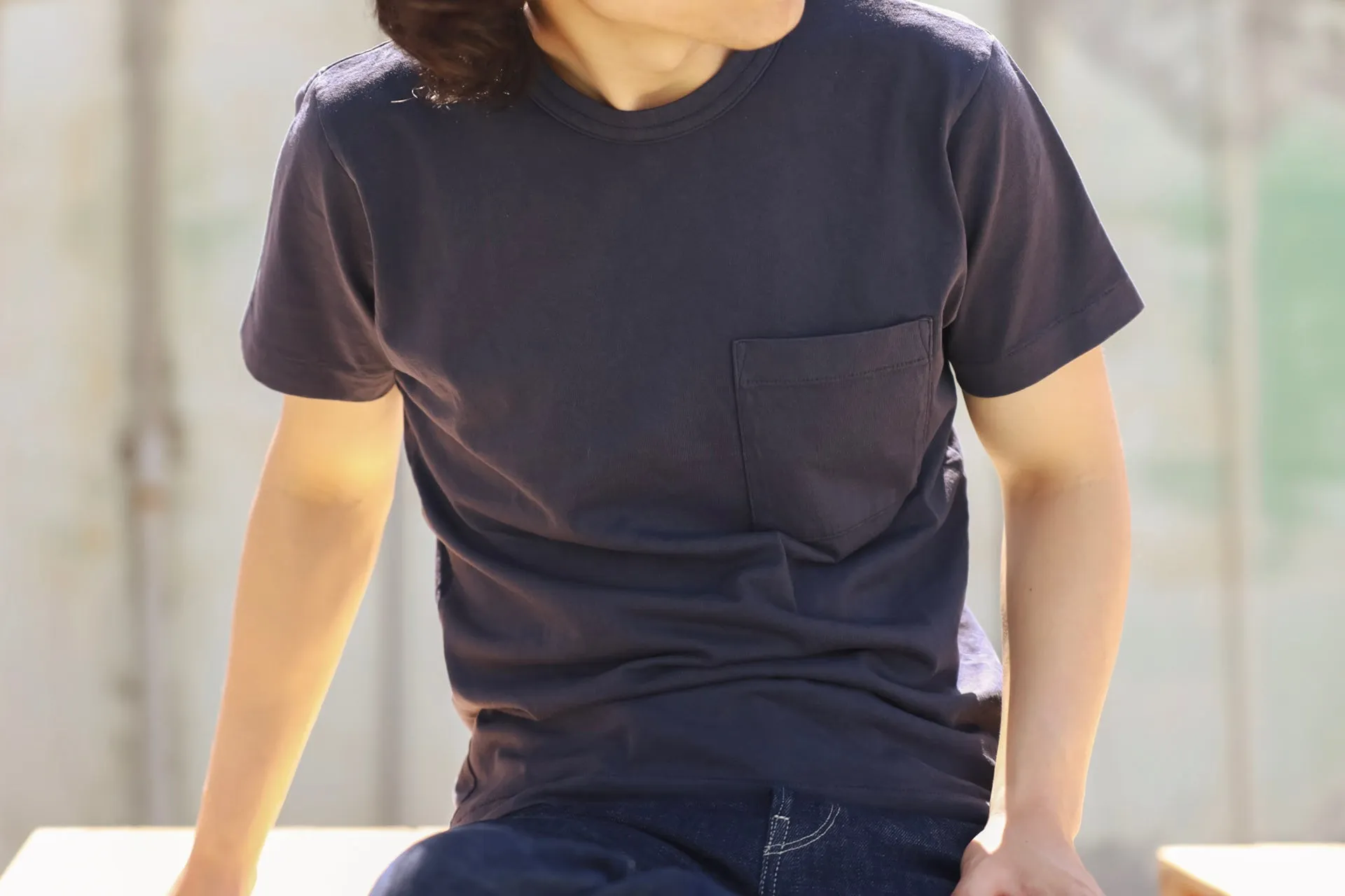 【Dehen 1920】Heavy Duty Tee - Single Pocket-Navy / 老織機純棉海軍藍口袋素T sold by Blue Beach Denim product image thumbnail 2