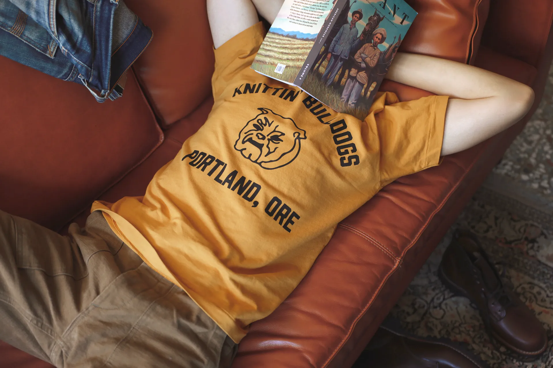 【Dehen 1920】"Knittin Bulldogs" Tee 老織機純棉鬥牛犬短T sold by Blue Beach Denim product image thumbnail 2