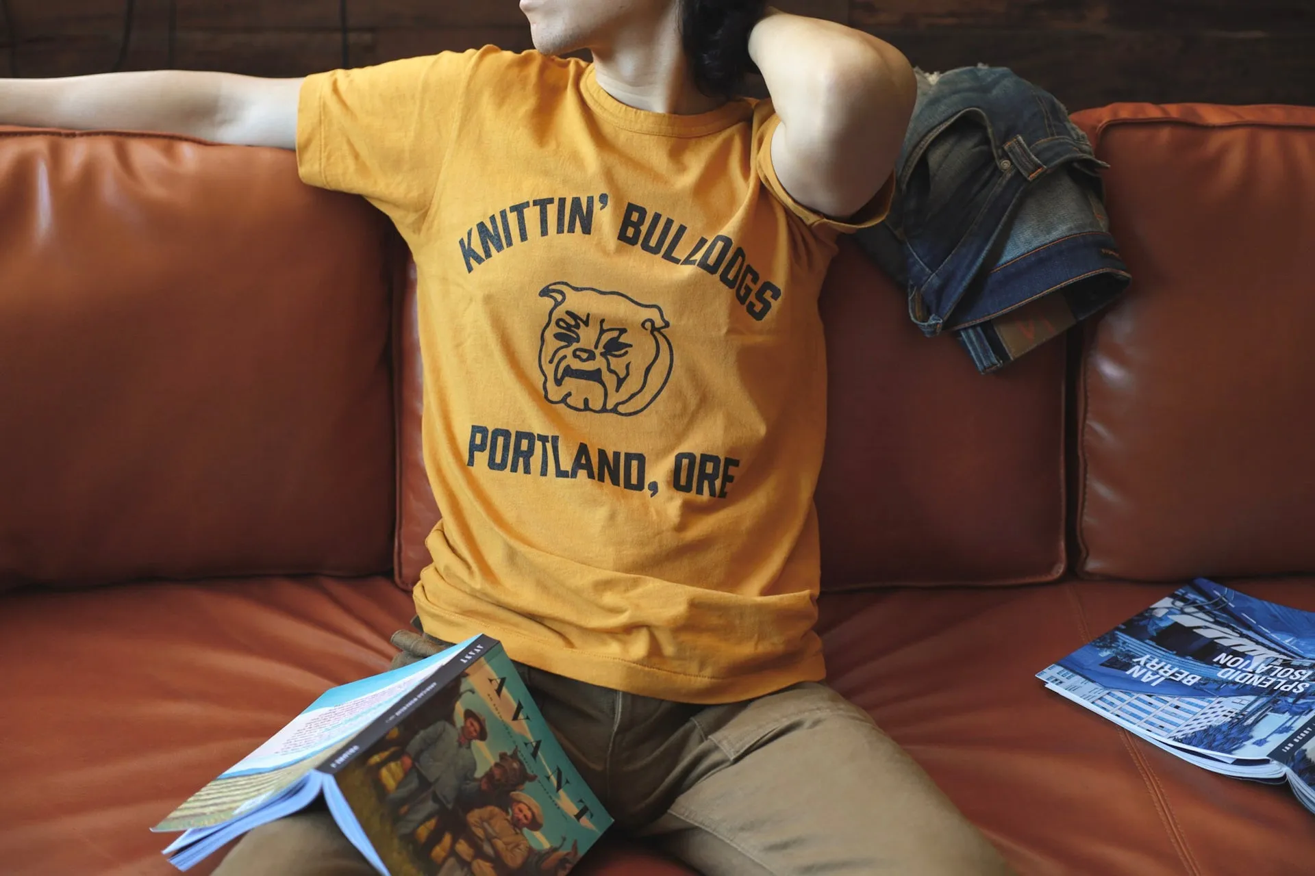 【Dehen 1920】"Knittin Bulldogs" Tee 老織機純棉鬥牛犬短T sold by Blue Beach Denim product image thumbnail 3