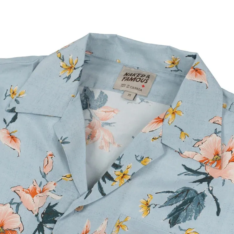 【Naked and Famous】Aloha Shirt Silky Flowers - Pale Blue/絲質夏威夷灰藍花襯衫 sold by Blue Beach Denim product image thumbnail 5