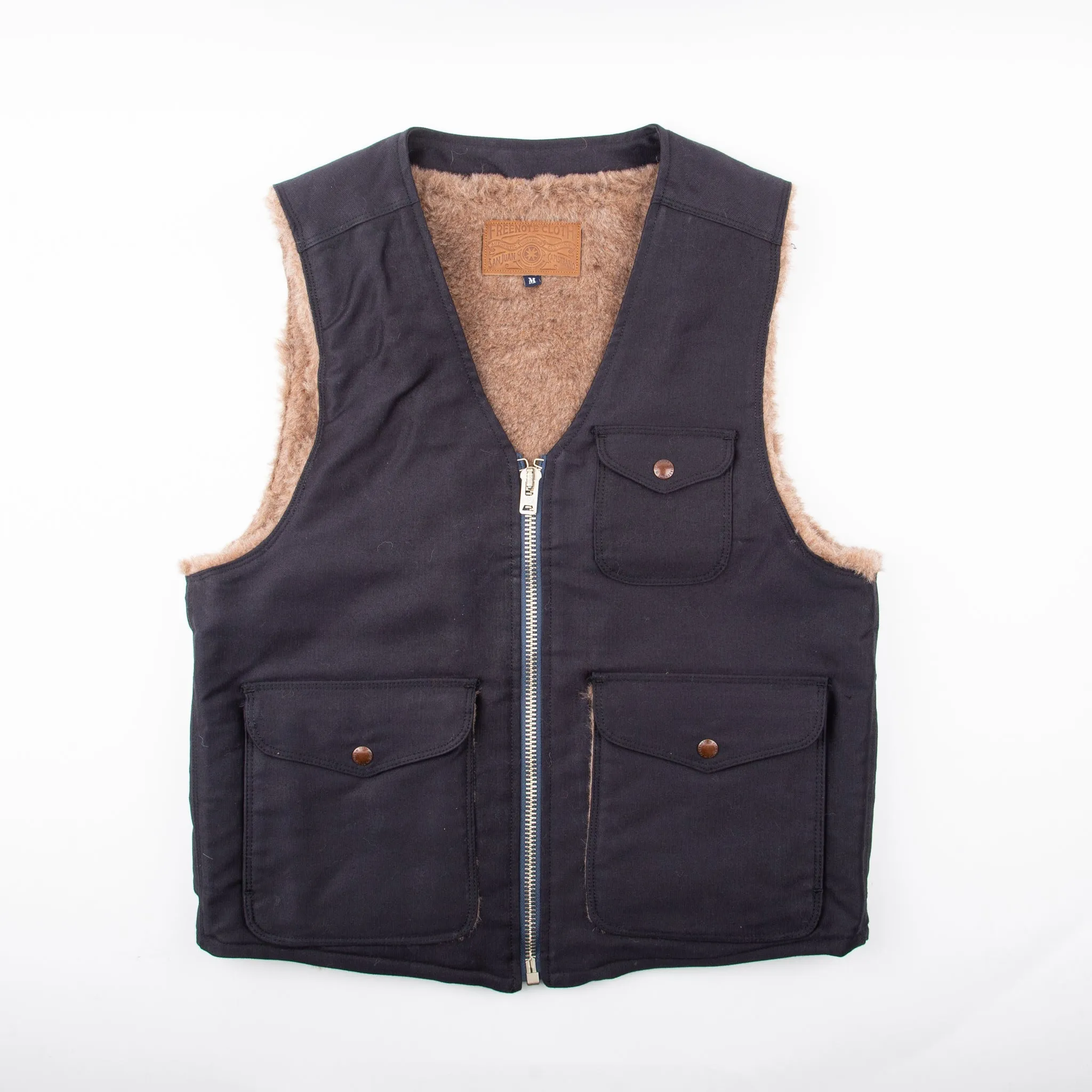 【Freenote】Teamster Bedford Vest Alpaca Linning Navy / 德福甲板布料 羊駝毛內裡 騎士背心 sold by Blue Beach Denim