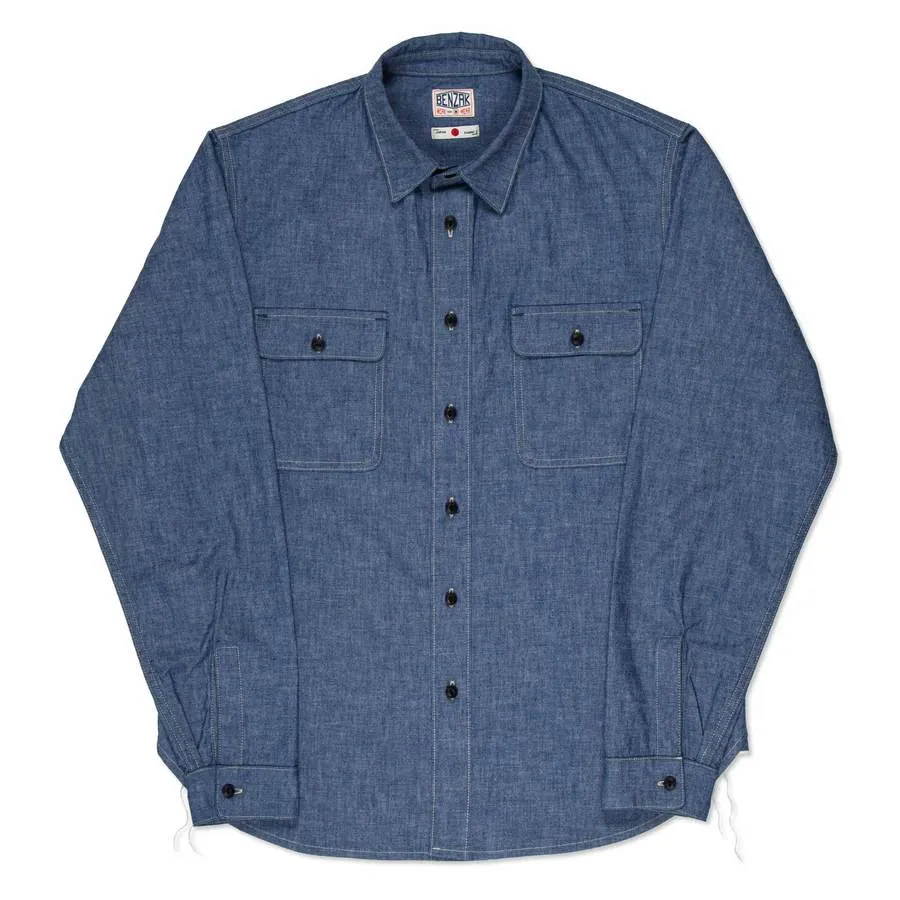 【Benzak Denim Developers】復古日本布工裝襯衫 6.5oz BWS-01 Vintage Blue Work Shirt sold by Blue Beach Denim