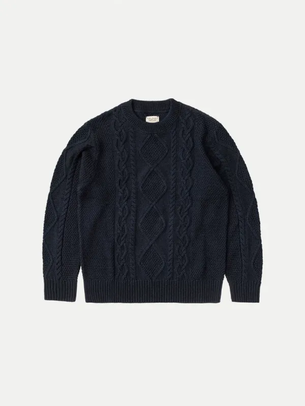 【Nudie Jeans】粗針織圓領 長袖棉製毛衣／Didrik Braided Indigo Sweater sold by Blue Beach Denim