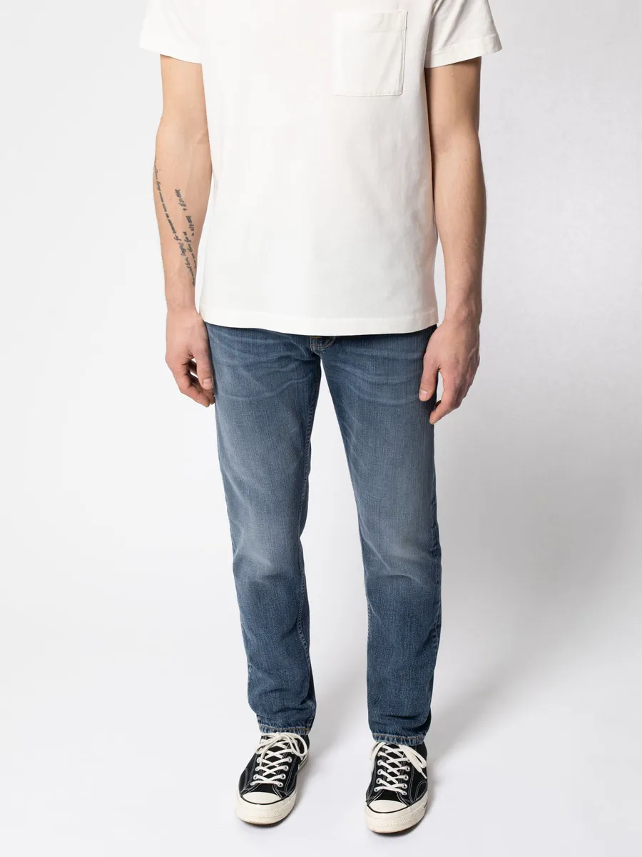 【Nudie Jeans】Steady Eddie II Worn Gene 中淺藍高腰修身錐形牛仔快 sold by Blue Beach Denim product image thumbnail 3