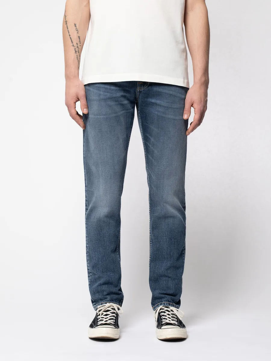 【Nudie Jeans】Steady Eddie II Worn Gene 中淺藍高腰修身錐形牛仔快 sold by Blue Beach Denim product image thumbnail 2