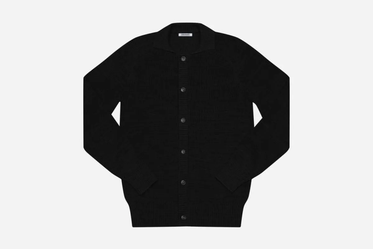 【3sixteen】義大利厚織匹馬棉 開襟立領毛衣 黑／Pima Cotton Collared Cardigan sold by Blue Beach Denim