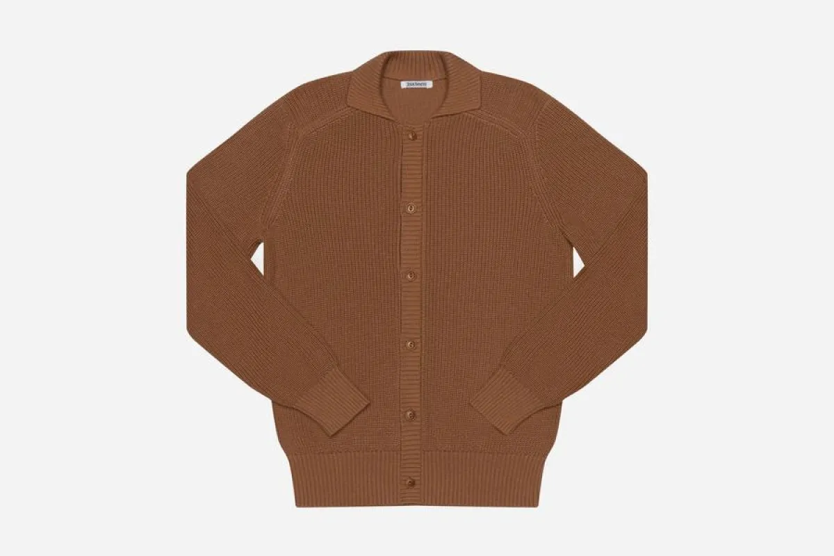【3sixteen】義大利厚織匹馬棉 開襟立領毛衣 摩卡／Pima Cotton Collared Cardigan sold by Blue Beach Denim