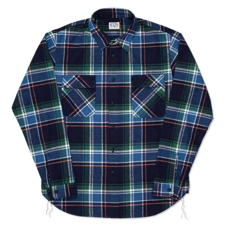【Benzak Denim Developers】刷毛法藍絨 工作襯衫/BWS-01 blue & green check flannel sold by Blue Beach Denim