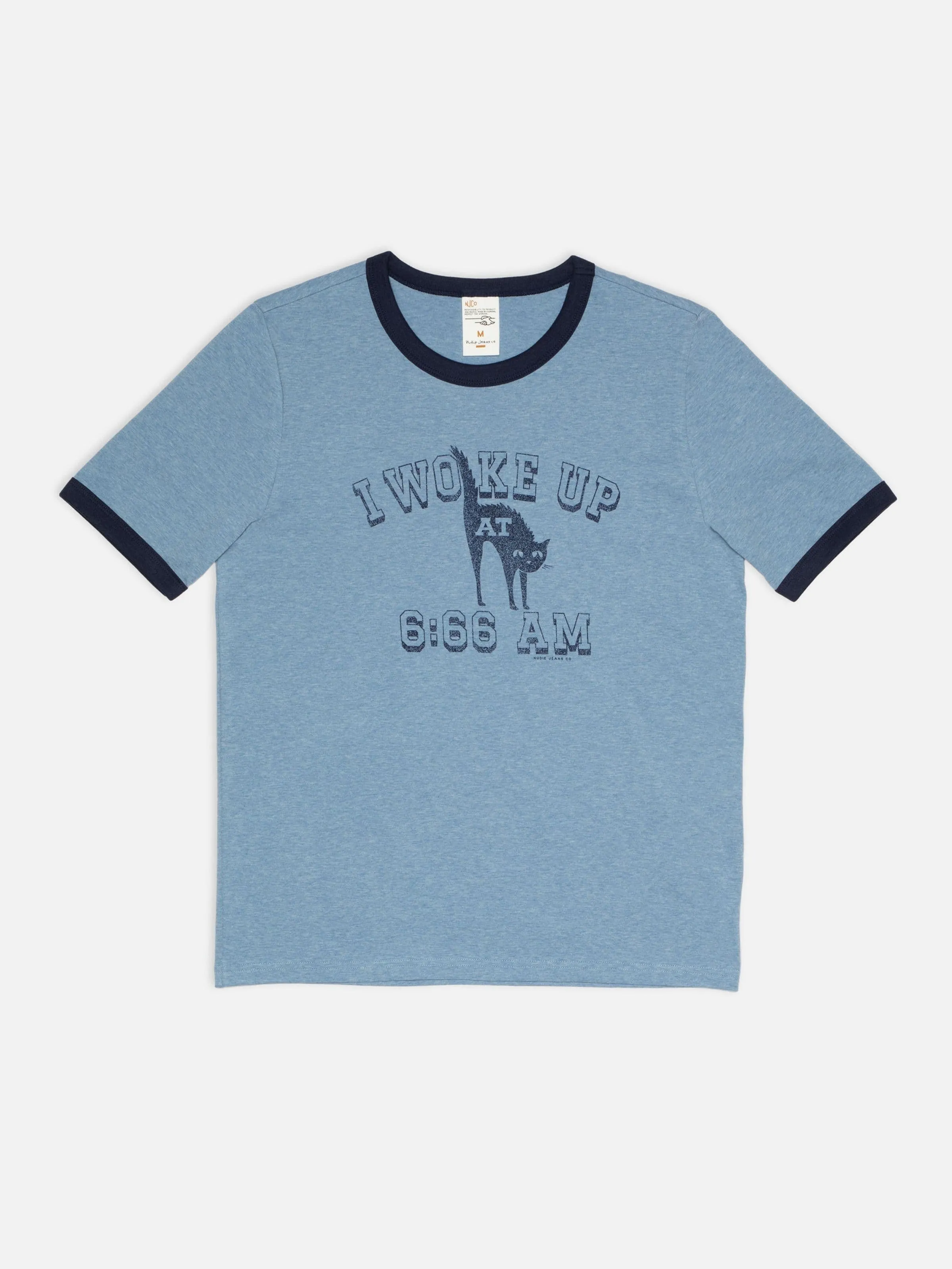 【Nudie Jeans】Ricky 6-66 Ringer T-Shirt Bluemelange 復古藍合身包邊圖Tee sold by Blue Beach Denim