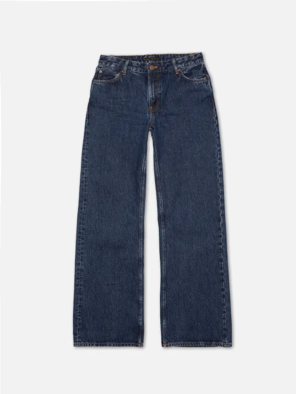 【Nudie Jeans】Wide Heidi Evening Jazz 深藍石洗女版低腰寬直筒微喇叭褲 sold by Blue Beach Denim
