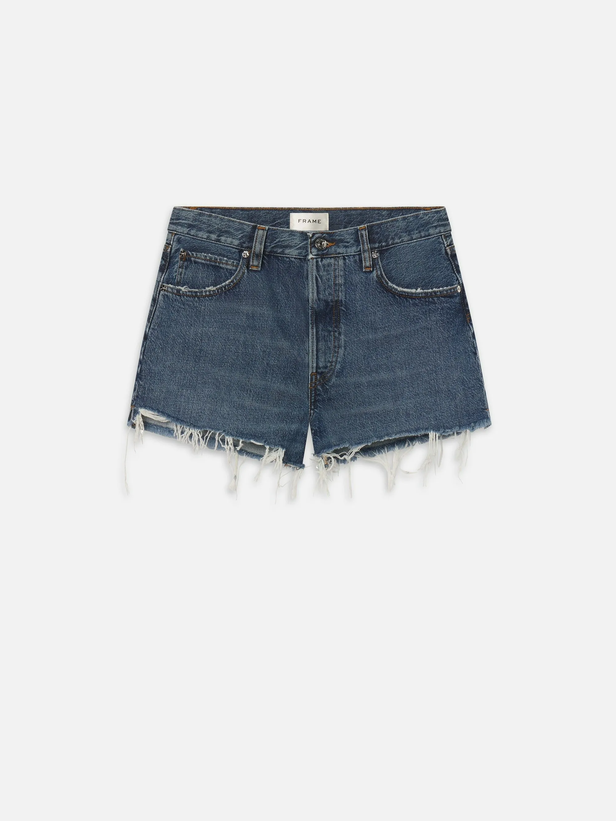【FRAME】The Dare Short in Habit 女款中藍石洗牛仔短褲 sold by Blue Beach Denim