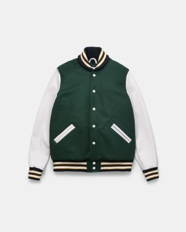 【Dehen 1920】Varsity Jacket - Pine, Milk 校隊外套松葉綠拼接牛奶色 sold by Blue Beach Denim