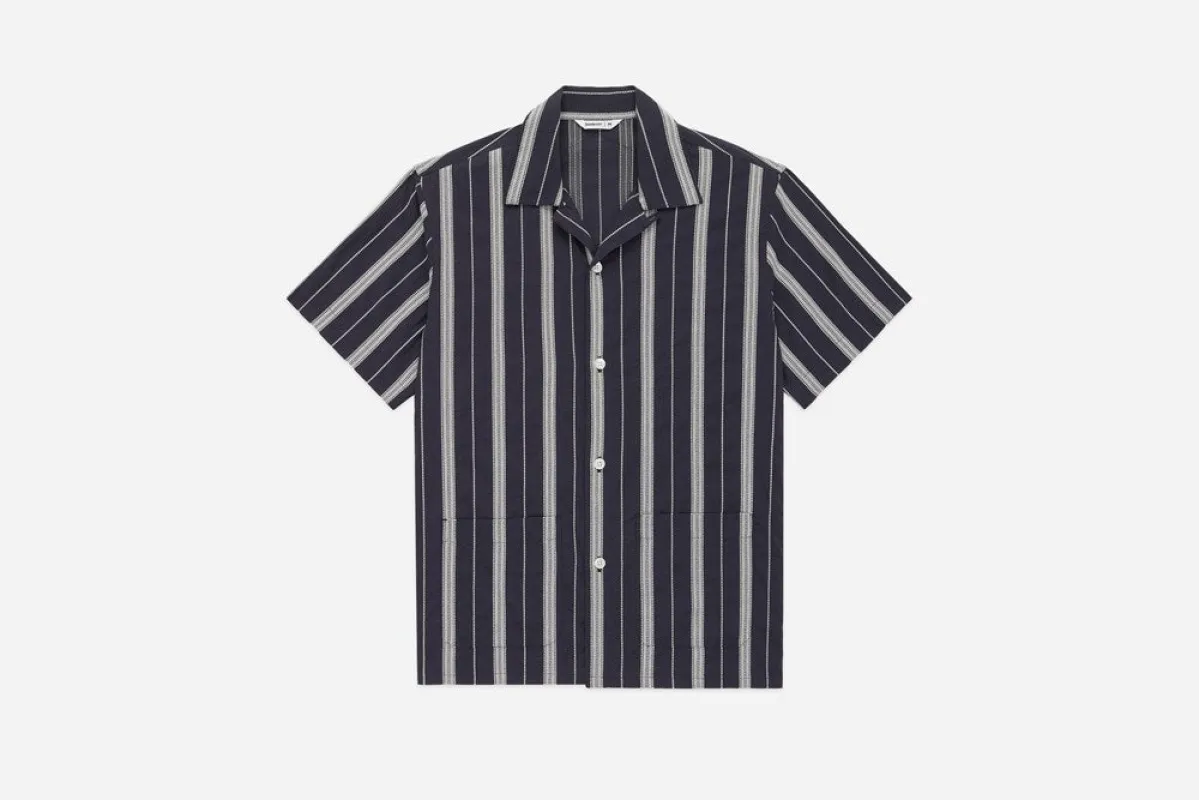 【3sixteen】Cabana Shirt Black Ticking Stripe 黑色立體條紋古巴襯衫 sold by Blue Beach Denim