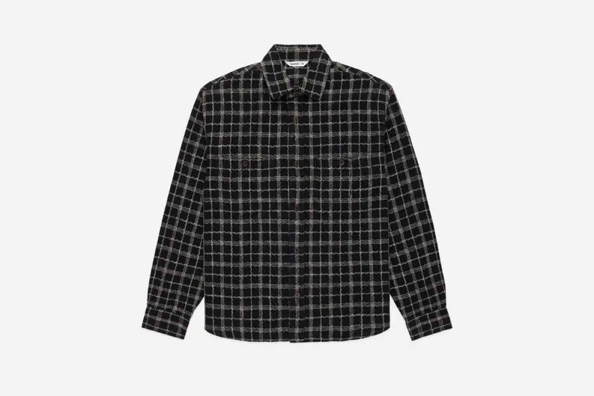 【3sixteen】Utility Shirt Black/Ecru Wavy Check 二重紗波浪格紋工作襯衫 sold by Blue Beach Denim