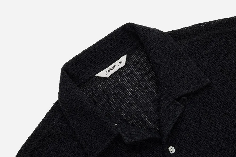 【3sixteen】Loop Collar Shirt Black Mesh 水洗黑手織感網布古巴領開襟衫 sold by Blue Beach Denim product image thumbnail 2