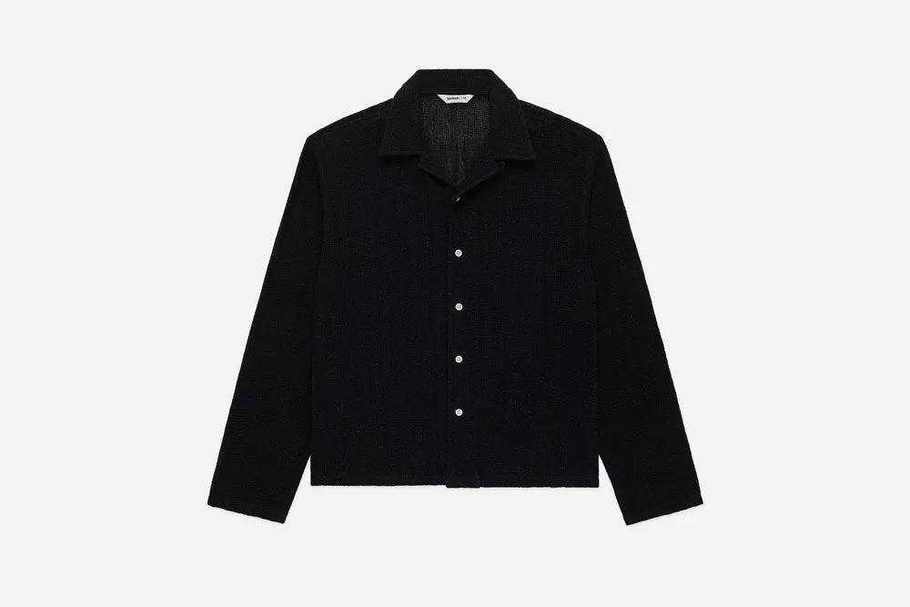 【3sixteen】Loop Collar Shirt Black Mesh 水洗黑手織感網布古巴領開襟衫 sold by Blue Beach Denim