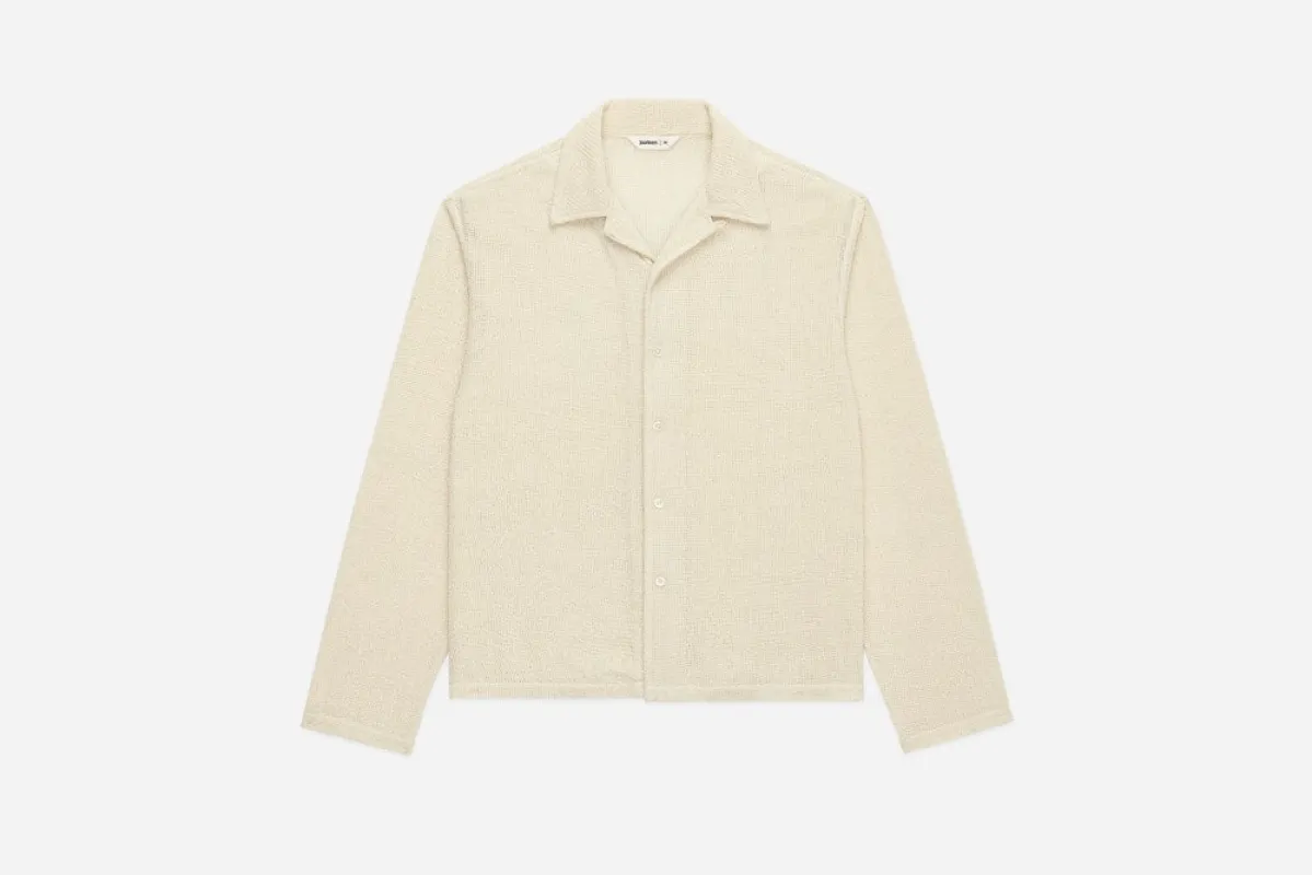 【3sixteen】Loop Collar Shirt Ecru Mesh 米白色手織感網布古巴領開襟衫 sold by Blue Beach Denim