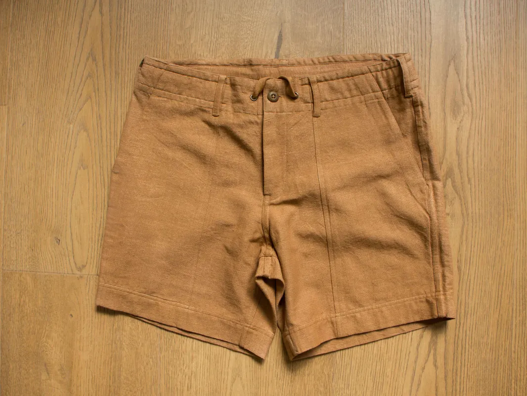 【INDI+ASH】Obelisk Short Cutch 手染軍風短褲鐵天然兒茶樹咖啡染 sold by Blue Beach Denim