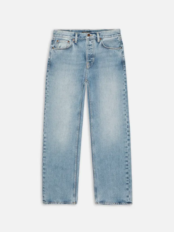 【Nudie Jeans】Tuff Tony Streaky Vintage 復古直紋淺藍高腰寬版直筒牛仔褲 sold by Blue Beach Denim