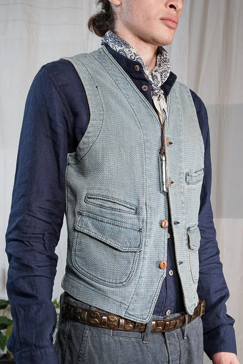 【Scarti-Lab】403 SU928/SM273 Vintage 自然作舊藍染刺仔復古背心 sold by Blue Beach Denim product image thumbnail 3