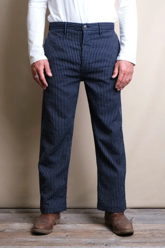 【Freenote】Western Pant Blue Dobby Stripe 藍色多比織條紋西部直筒長褲 sold by Blue Beach Denim