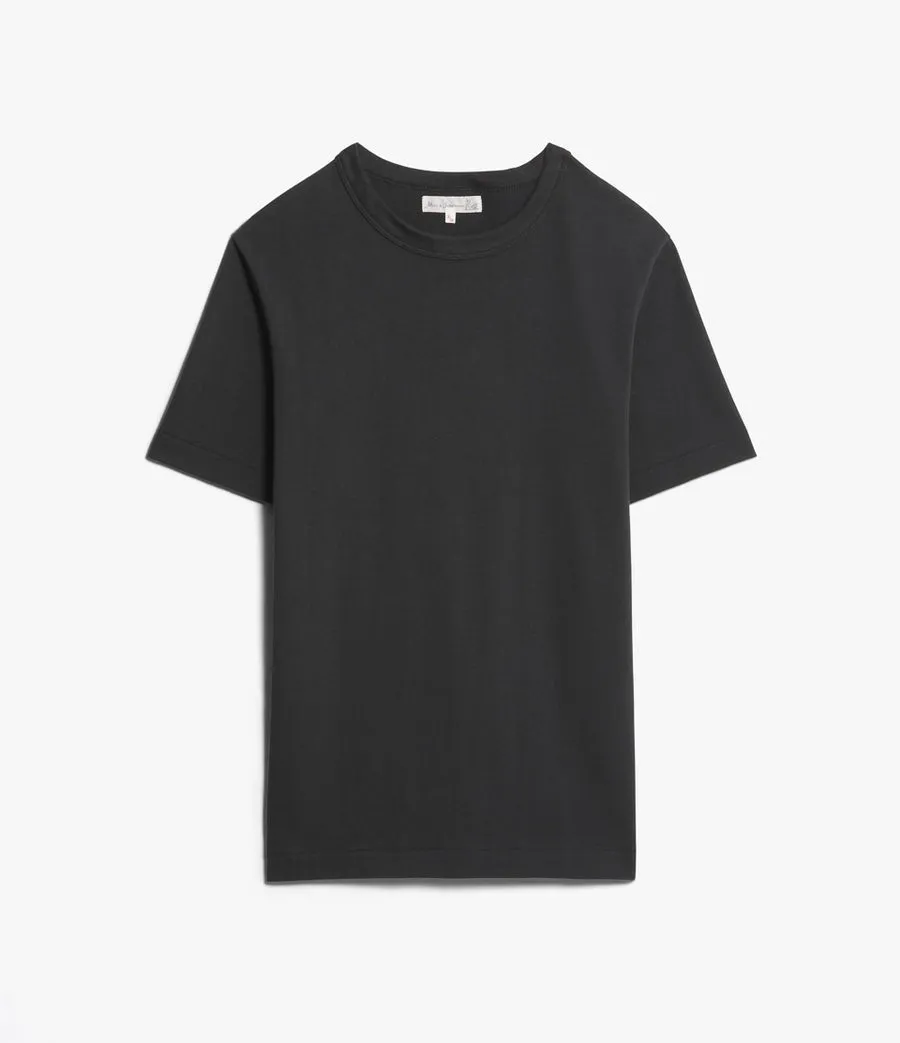 【Merz b. Schwanen】214 Loopwheeled Midweight T-Shirt Charcoal 圓織重磅微寬有機棉素T炭黑色 sold by Blue Beach Denim