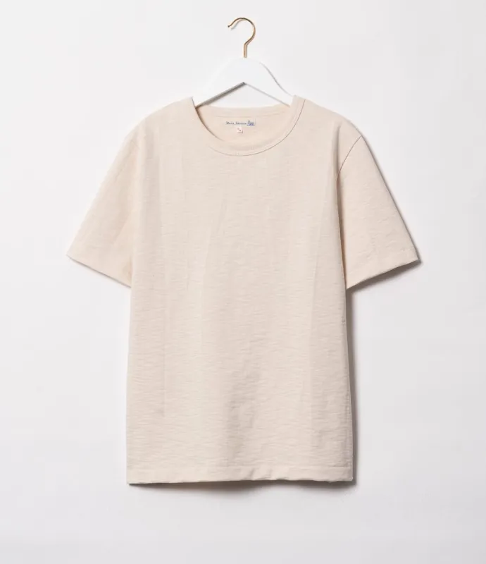 【Merz b. Schwanen】214 Loopwheeled Midweight T-Shirt Nature 圓織重磅微寬有機棉素T天然色 sold by Blue Beach Denim