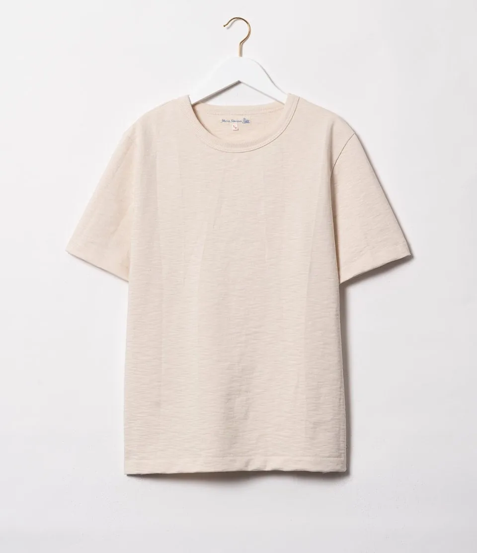 【Merz b. Schwanen】214 Loopwheeled Midweight T-Shirt Nature 圓織重磅微寬有機棉素T天然色 sold by Blue Beach Denim