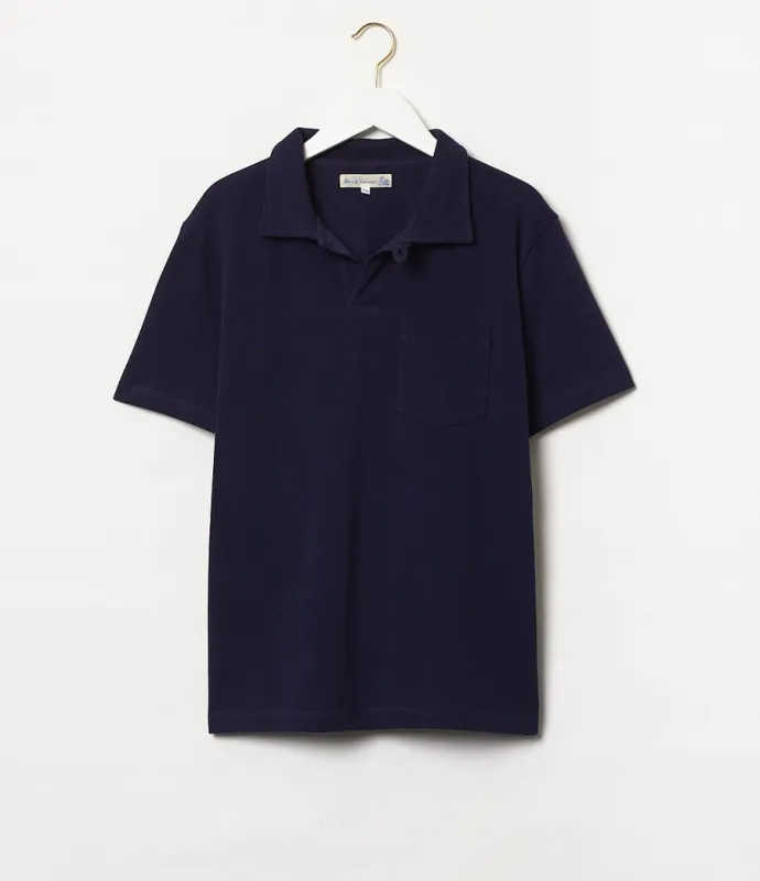 【Merz b. Schwanen】2PKPL Loopwheeled Pikée Polo Shirt Ink Blue 圓筒織短袖Polo衫墨藍色 sold by Blue Beach Denim