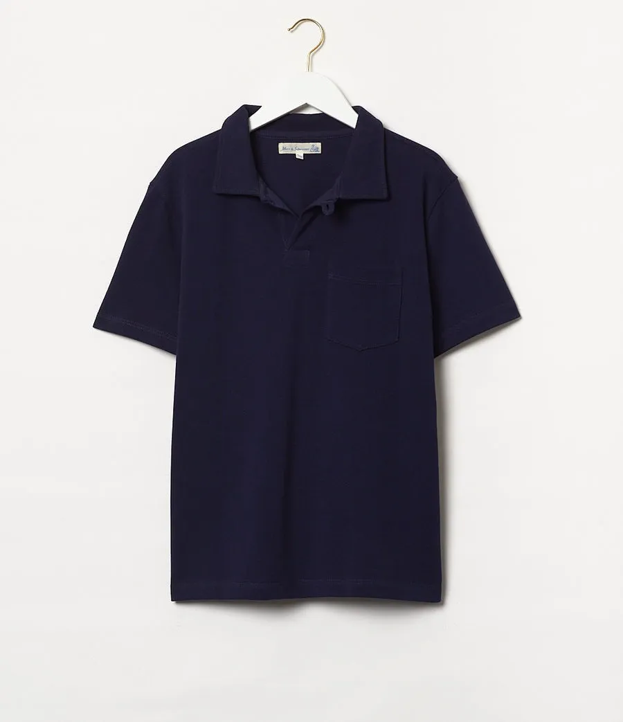 【Merz b. Schwanen】2PKPL Loopwheeled Pikée Polo Shirt Ink Blue 圓筒織短袖Polo衫墨藍色 sold by Blue Beach Denim