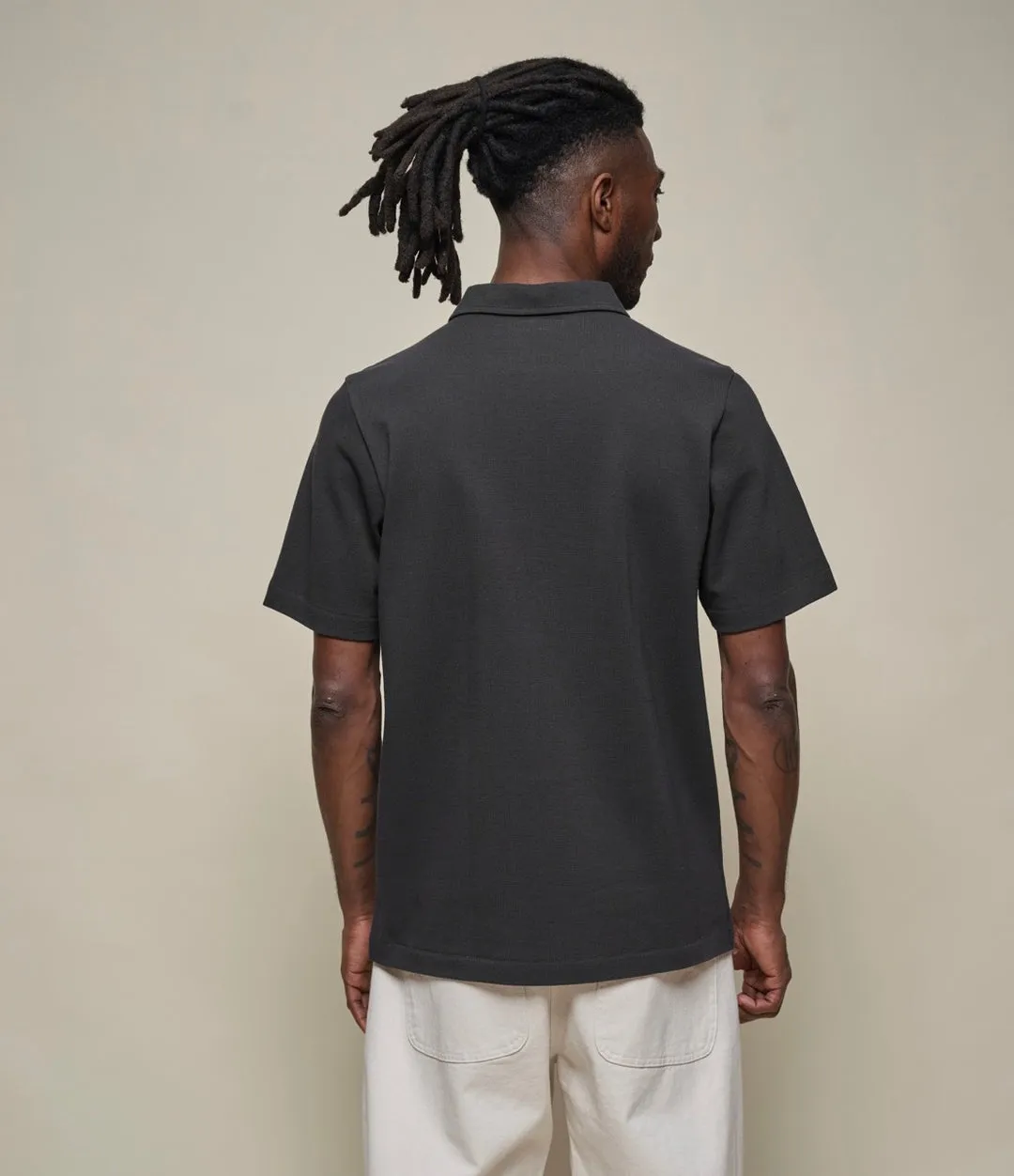 【Merz b. Schwanen】2PKPL Loopwheeled Pikée Short Shirt Charcoal 圓筒織短袖Polo衫炭黑色 sold by Blue Beach Denim product image thumbnail 3