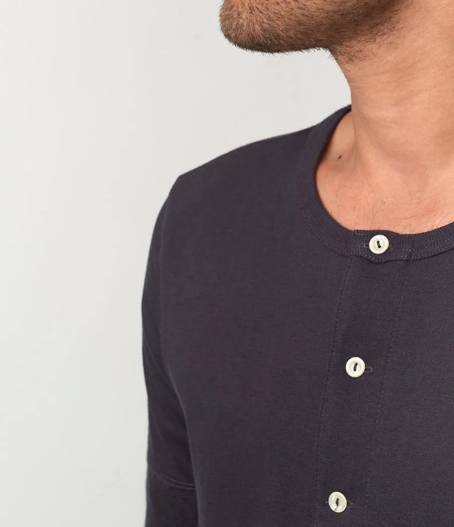 【Merz b. Schwanen】207 Loopwheeled Short Sleeve Henley Charcoal 圓織經典中磅數短袖亨利衫炭灰色 sold by Blue Beach Denim product image thumbnail 3