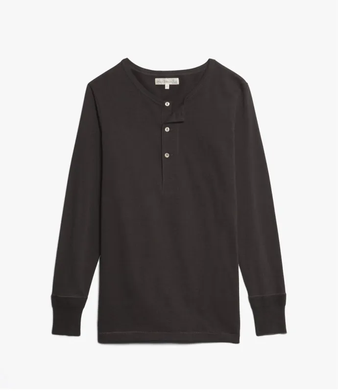 【Merz b. Schwanen】207 Loopwheeled Short Sleeve Henley Charcoal 圓織經典中磅數短袖亨利衫炭灰色 sold by Blue Beach Denim