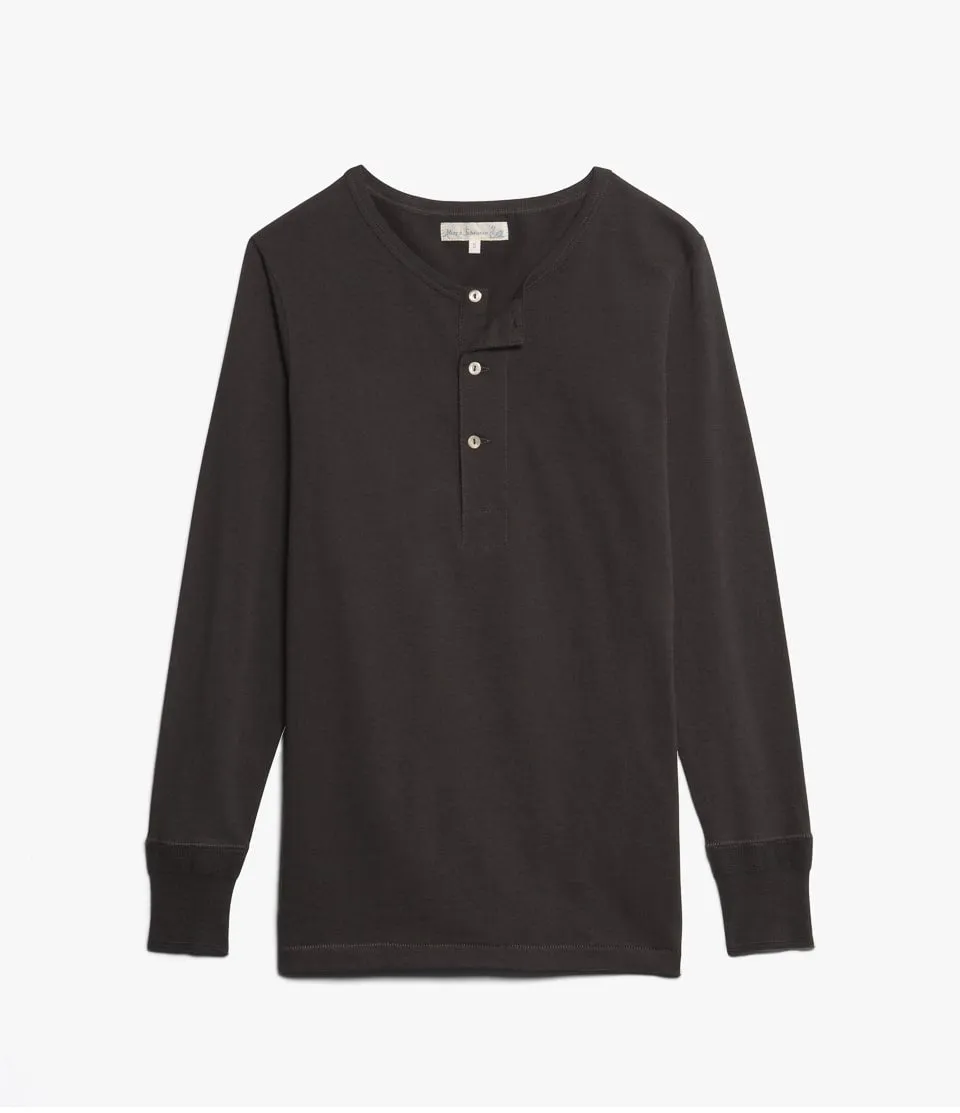 【Merz b. Schwanen】207 Loopwheeled Short Sleeve Henley Charcoal 圓織經典中磅數短袖亨利衫炭灰色 sold by Blue Beach Denim